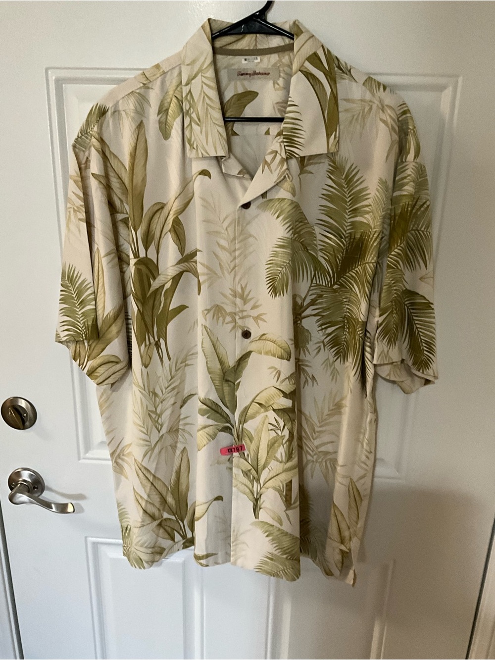 Tommy Bahama Cream and Olive Tropical Button-Down Camp Shirt
